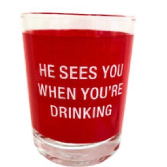 Holiday Bundle- He Sees You When Your Drinking  Short Glass  + LedCoaster - Picture 1 of 3